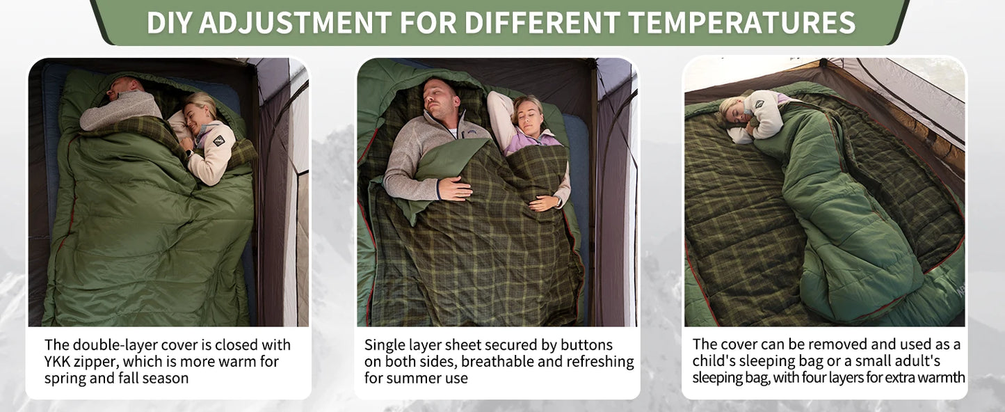 Naturehike Flannel Two Person Sleeping Bag with Pillows Portable Camping Sleeping Bag Cold Weather Keep Warm for Two Adults