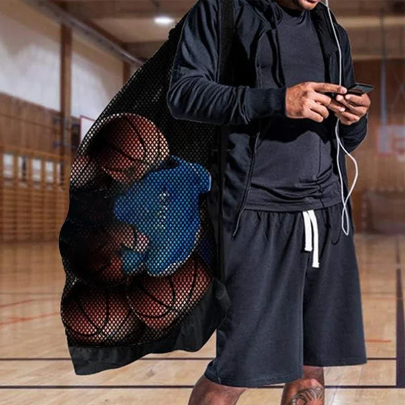 1 Pc Large Capacity Sports Bag Mesh Mesh Drawstring Soccer Basketball Volleyball Rugby Training Ball Storage Basketball Supplies