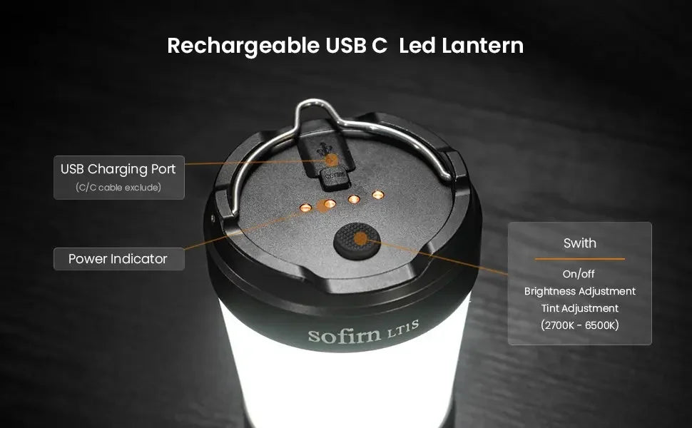 Sofirn LT1S Camping Light USB C 21700 Rechargeable Powerful Torch Portable Emergency Lantern 2700K-6500K with Reverse Charging