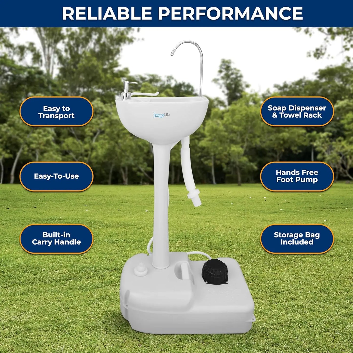 Portable Camping Sink with 19L Water Tank, Foot Pump, Soap Dispenser & Towel Holder for Outdoor Use