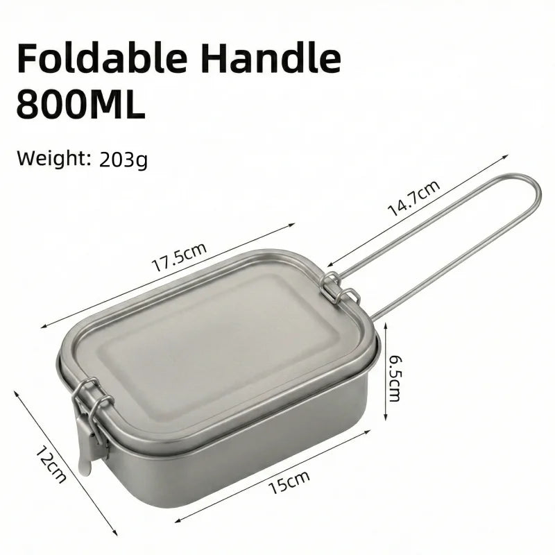 Titanium Lunch Box with Lid and Folding Handle Leak Proof Lightweight Outdoor Camping for Backpacking Hiking Picnic Travel
