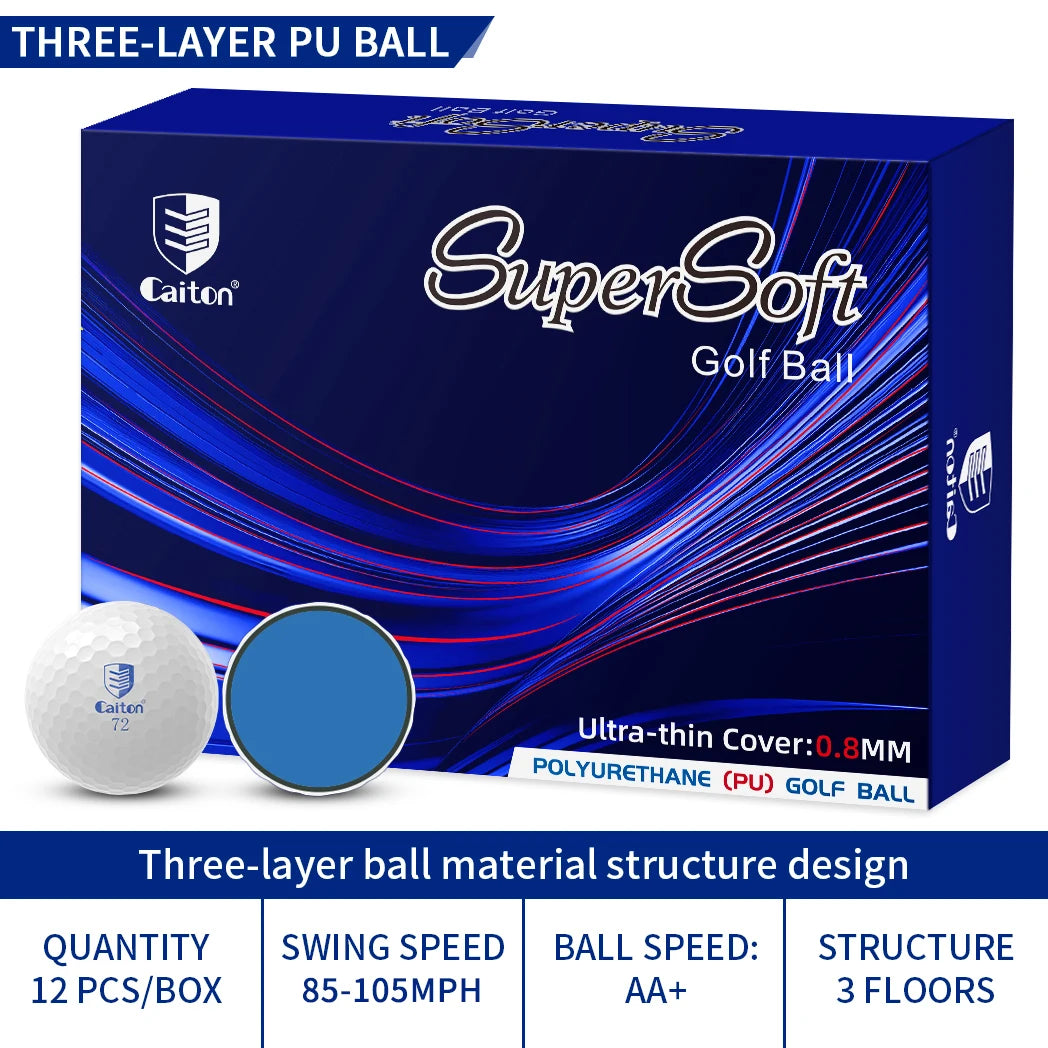 Caiton 12Pcs Pro-Grade PU Golf Balls – 3-4 Layer Options, Soft Feel, Enhanced Swing Speed, Durable Cover, Extended Distance