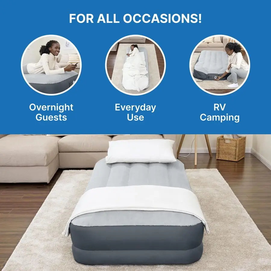 Twin Air Mattress Supersoft Snugable Top Extra Durable Tough Guard with Builtin Pillow Raised 15 Airbed with Built in Pump USB C