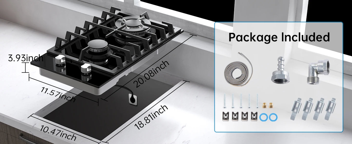 12 Inch Built-in with Thermocouple Protection, LPG/NG Dual Fuel Gas Cooktop