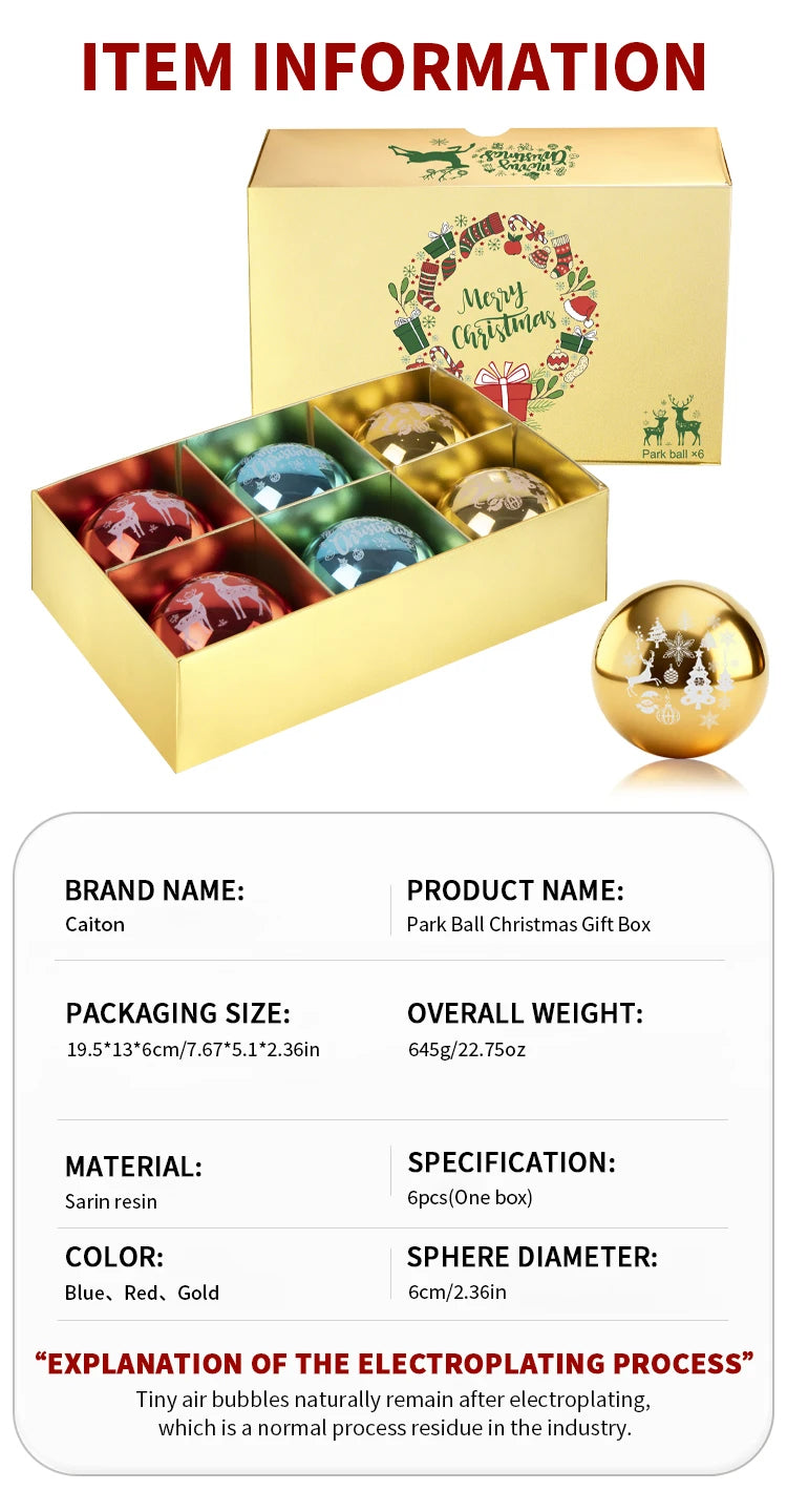 Caiton 6Pcs Korean Park Golf Balls 60mm/2.36in Metallic Red Gold Blue Merry Christmas Holiday Gift Outdoor Practice Game Set