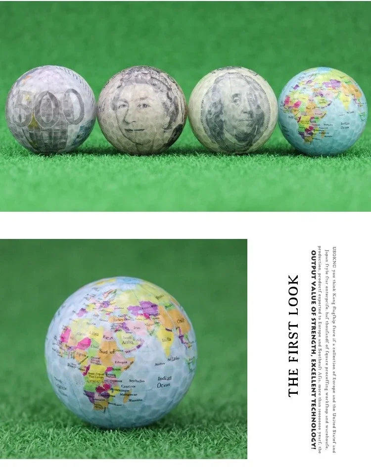 10pcs Golf Balls Coin Pattern Euro/Pound/Dollar Pattern Globe Crystal Ball Random Pattern TX012