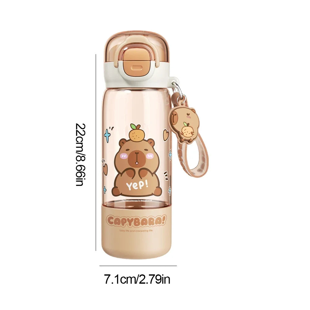 600ML Drink Water Cup Capybara Cartoon Water Bottle Double Drink Portable Large Travel Tumbler Leakproof Plastic Kapibara Cup