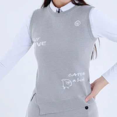 DK Golf Apparel Women's Autumn Winter Knitted Vest Round Neck Sweater Tops Ladies Slim Split Sports Skirt Warm Pencil Skort Suit