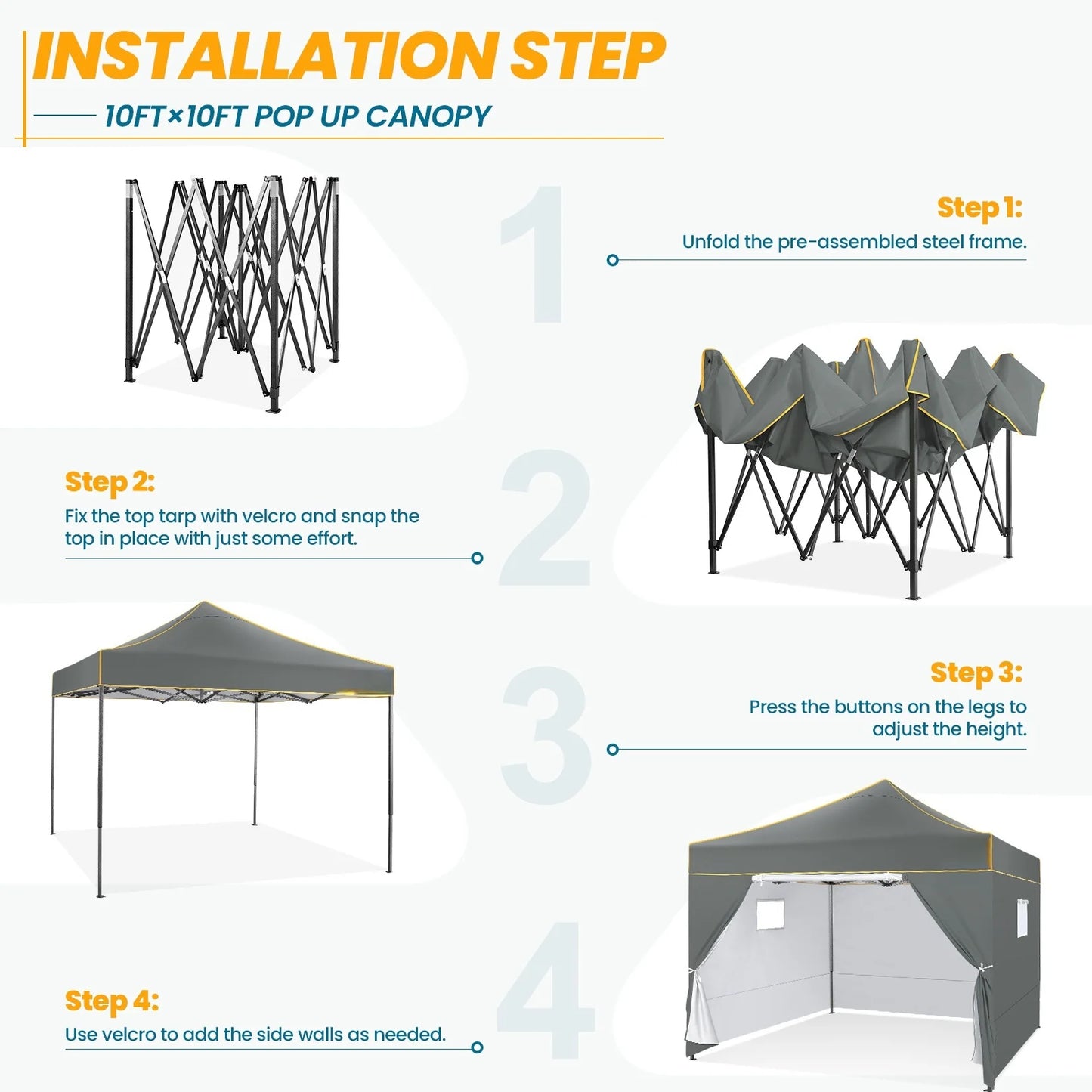 10x10FT Pop Up Canopy Tent Commercial Heavy Duty Instant Canopy with 4 Sidewalls, UV 50+ Silver Coated Waterproof Vendor