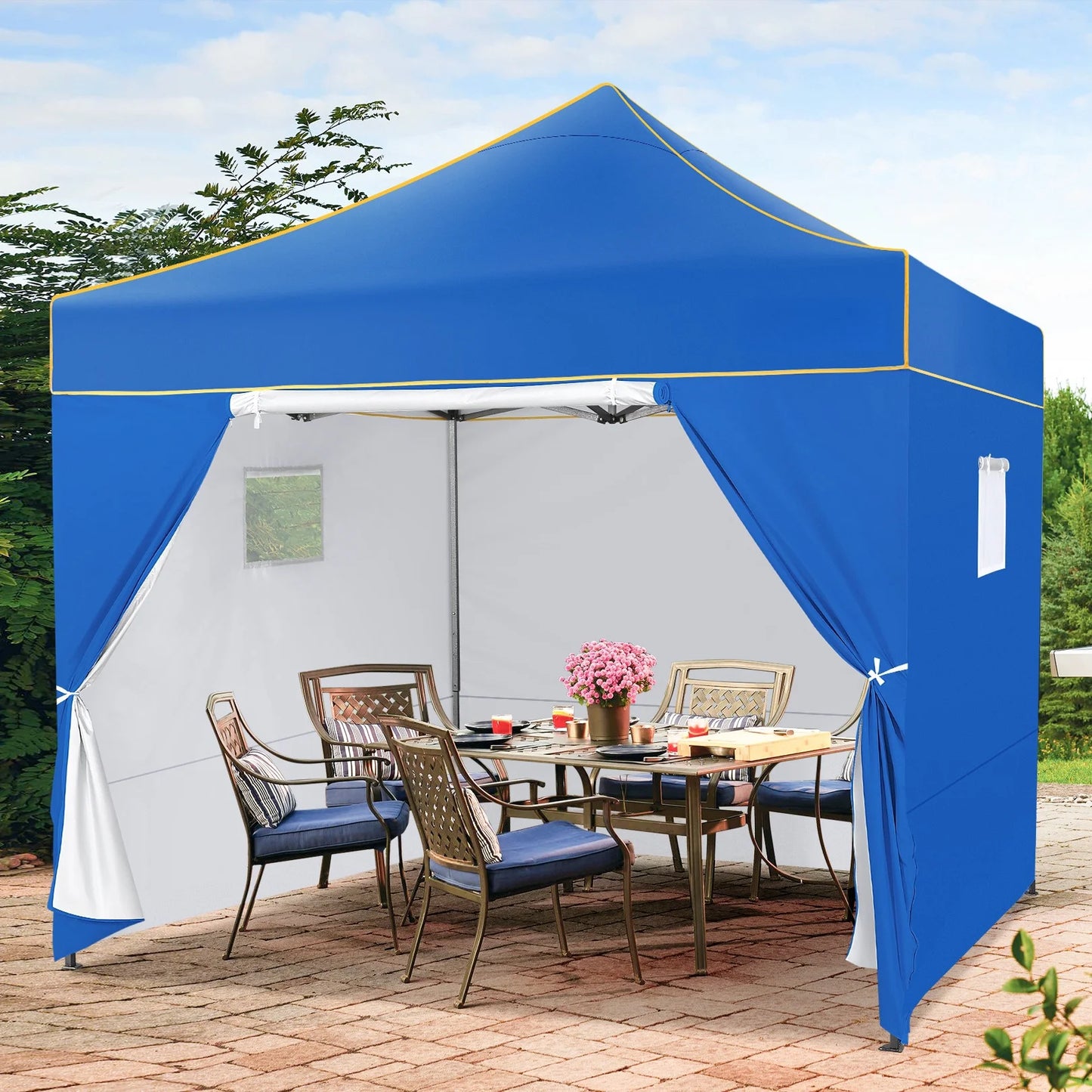 10x10FT Pop Up Canopy Tent Commercial Heavy Duty Instant Canopy with 4 Sidewalls, UV 50+ Silver Coated Waterproof Vendor