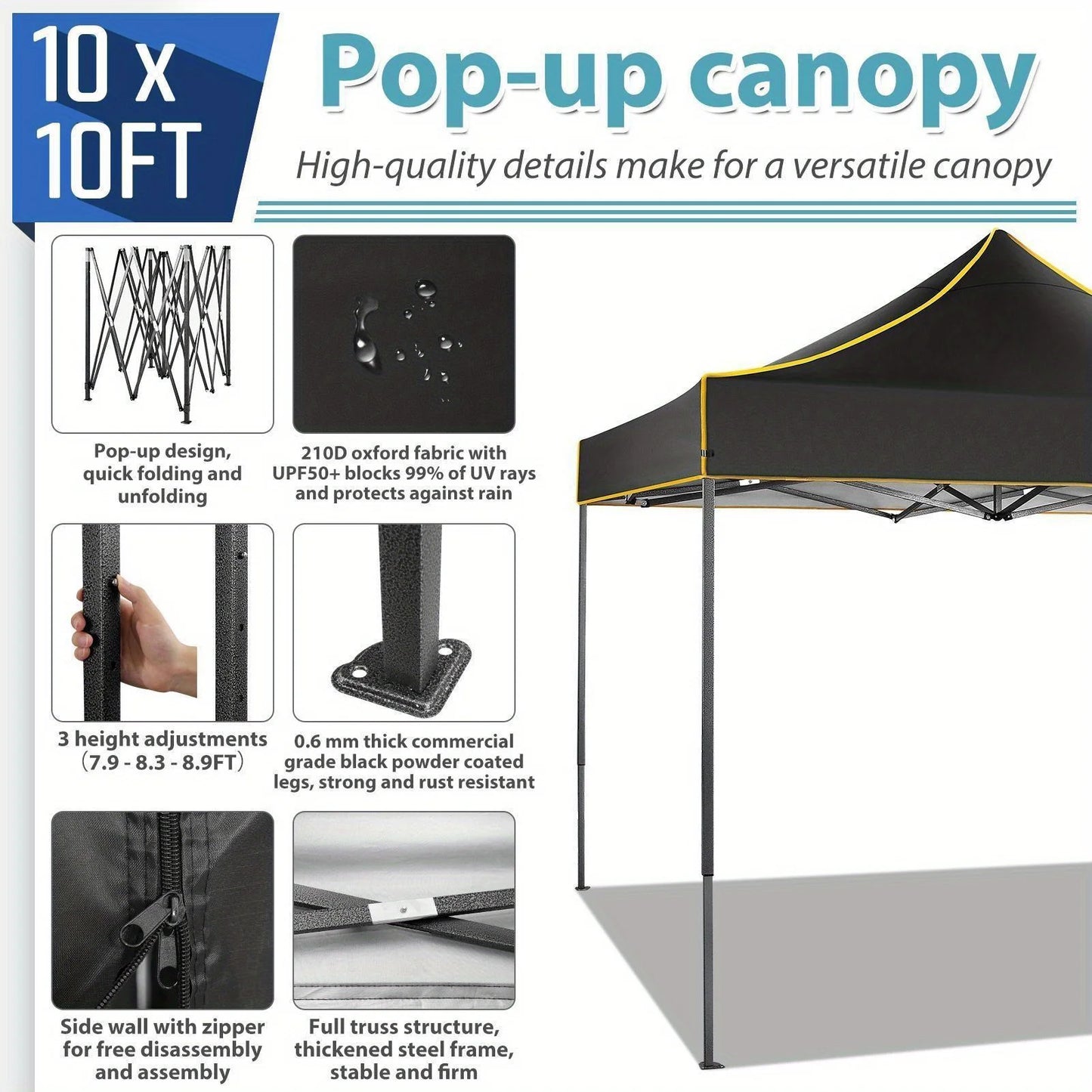 10x10FT Pop Up Canopy Tent Commercial Heavy Duty Instant Canopy with 4 Sidewalls, UV 50+ Silver Coated Waterproof Vendor