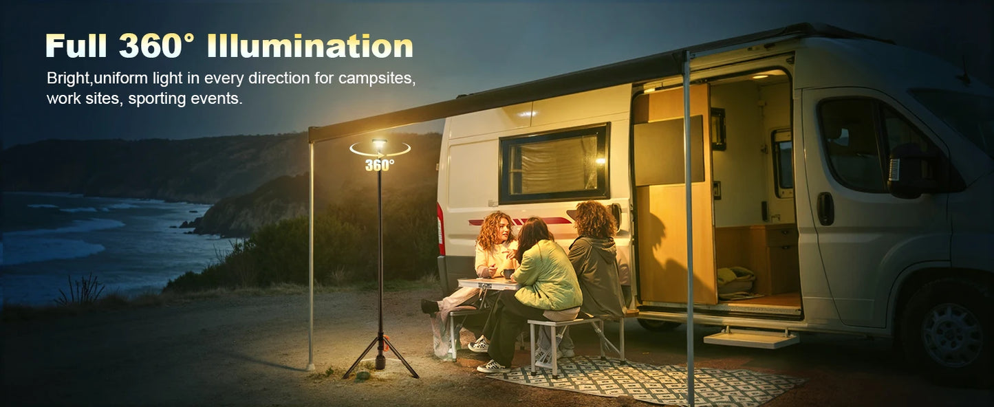360° Rechargeable Work Light  Remote Control 8.4Ft Max Height 3000LM Ultra Bright 3CCT Dimmable Telescopic Camping Lights