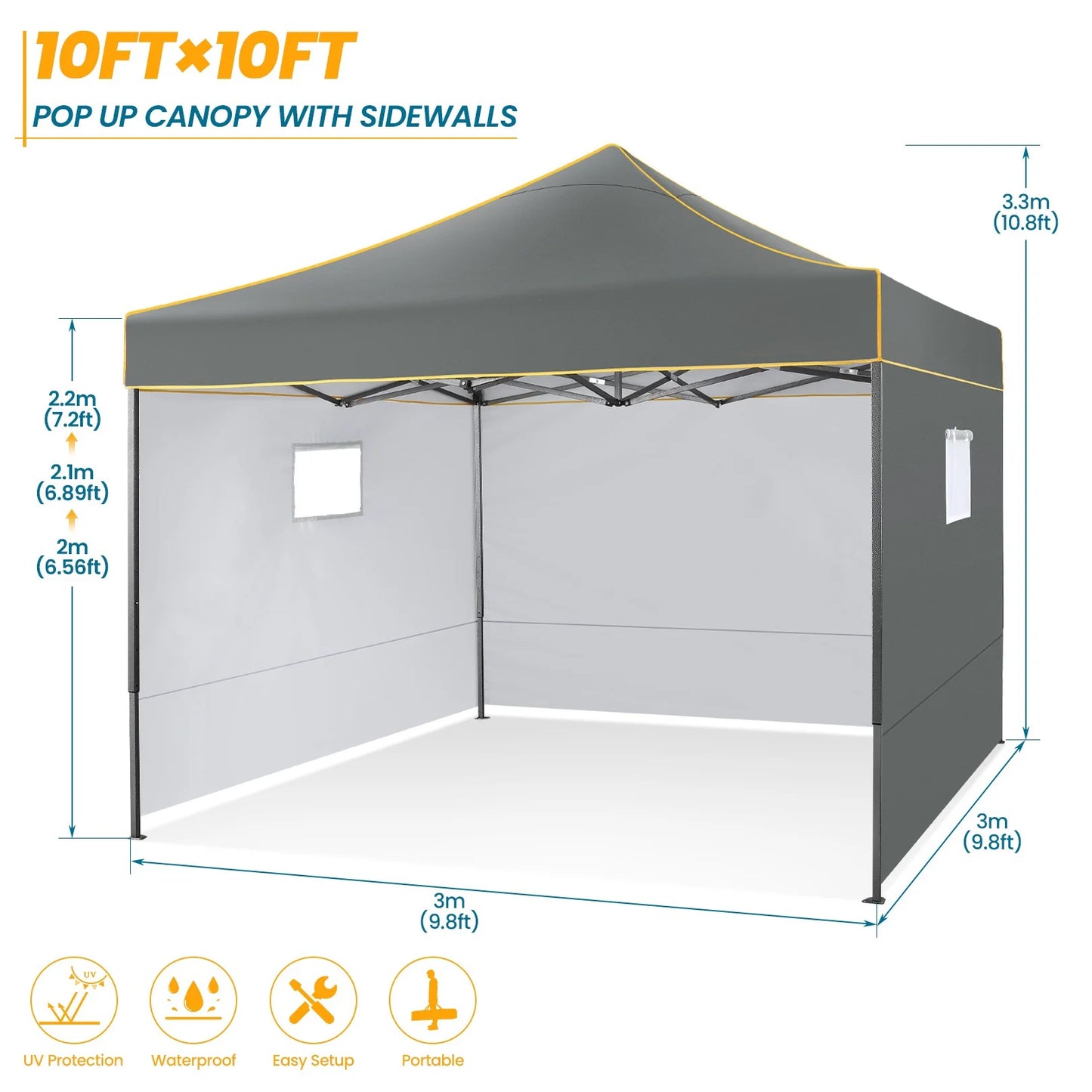 10x10FT Pop Up Canopy Tent Commercial Heavy Duty Instant Canopy with 4 Sidewalls, UV 50+ Silver Coated Waterproof Vendor