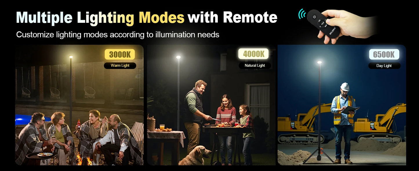 360° Rechargeable Work Light  Remote Control 8.4Ft Max Height 3000LM Ultra Bright 3CCT Dimmable Telescopic Camping Lights