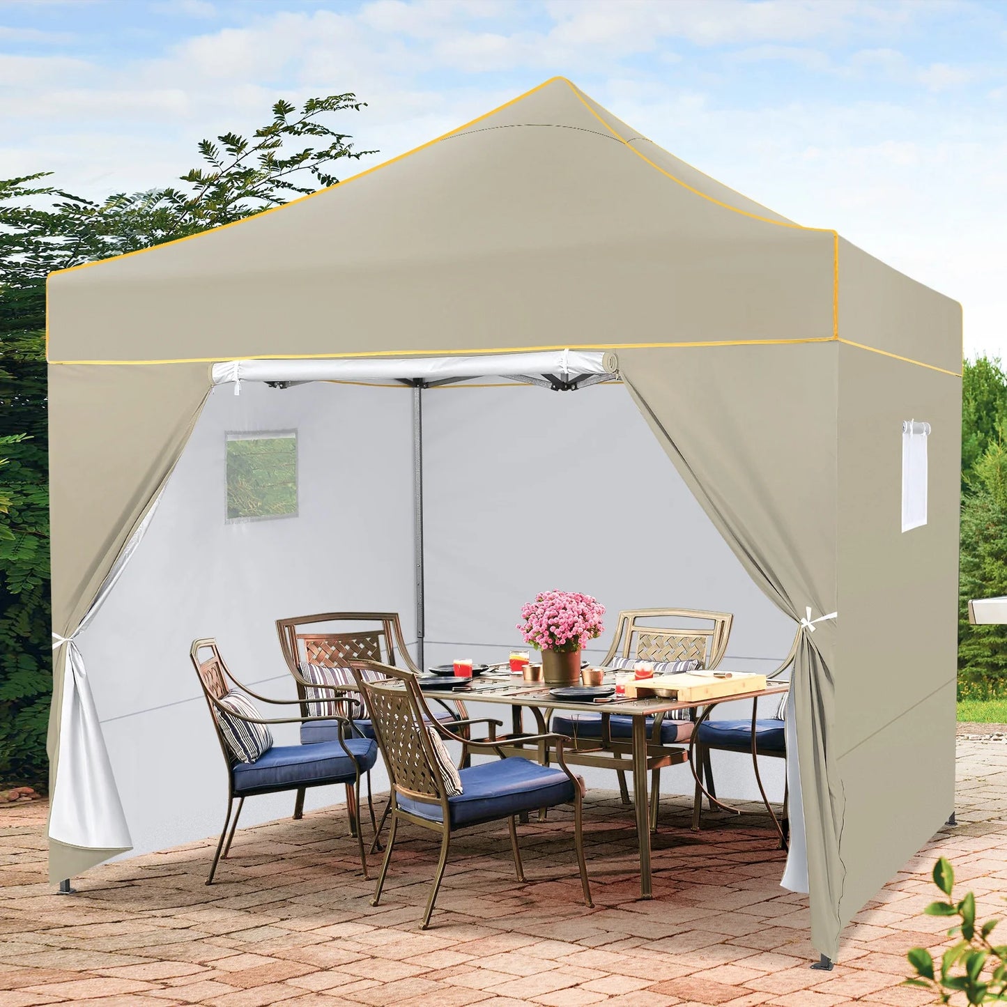 10x10FT Pop Up Canopy Tent Commercial Heavy Duty Instant Canopy with 4 Sidewalls, UV 50+ Silver Coated Waterproof Vendor