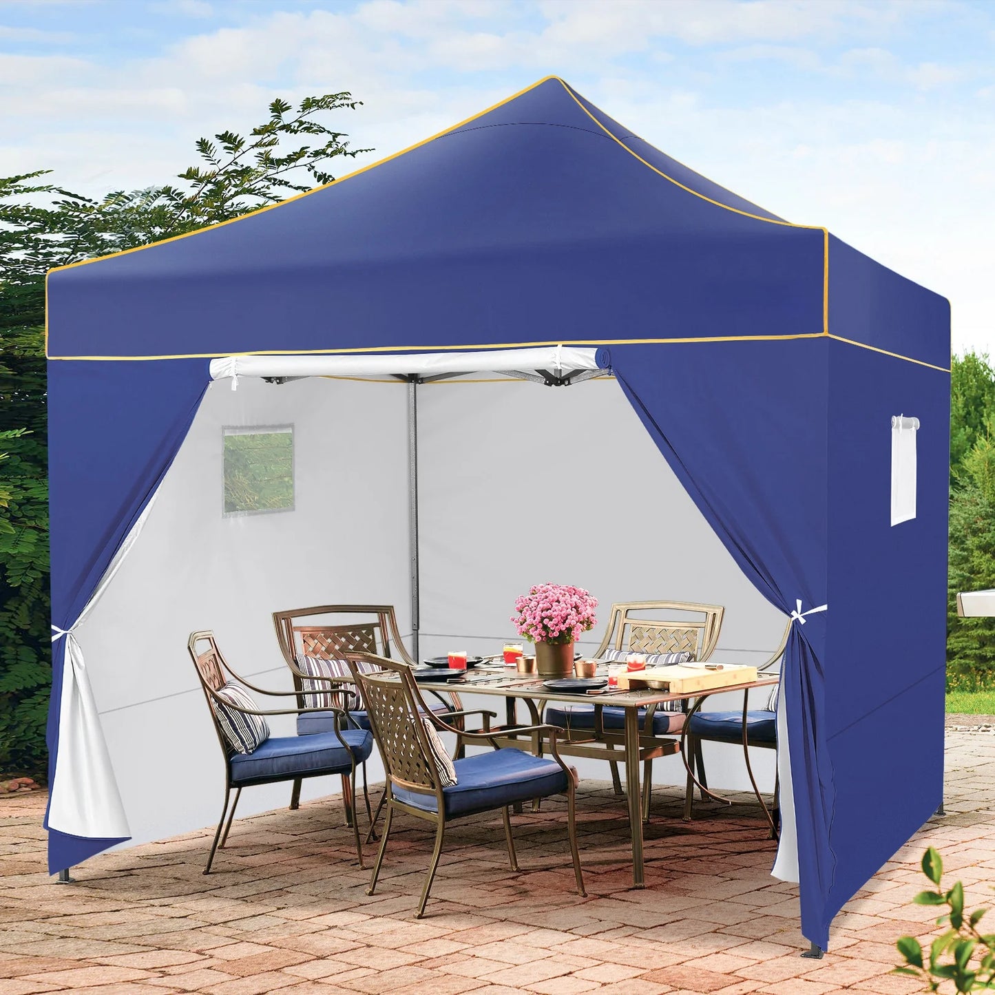 10x10FT Pop Up Canopy Tent Commercial Heavy Duty Instant Canopy with 4 Sidewalls, UV 50+ Silver Coated Waterproof Vendor