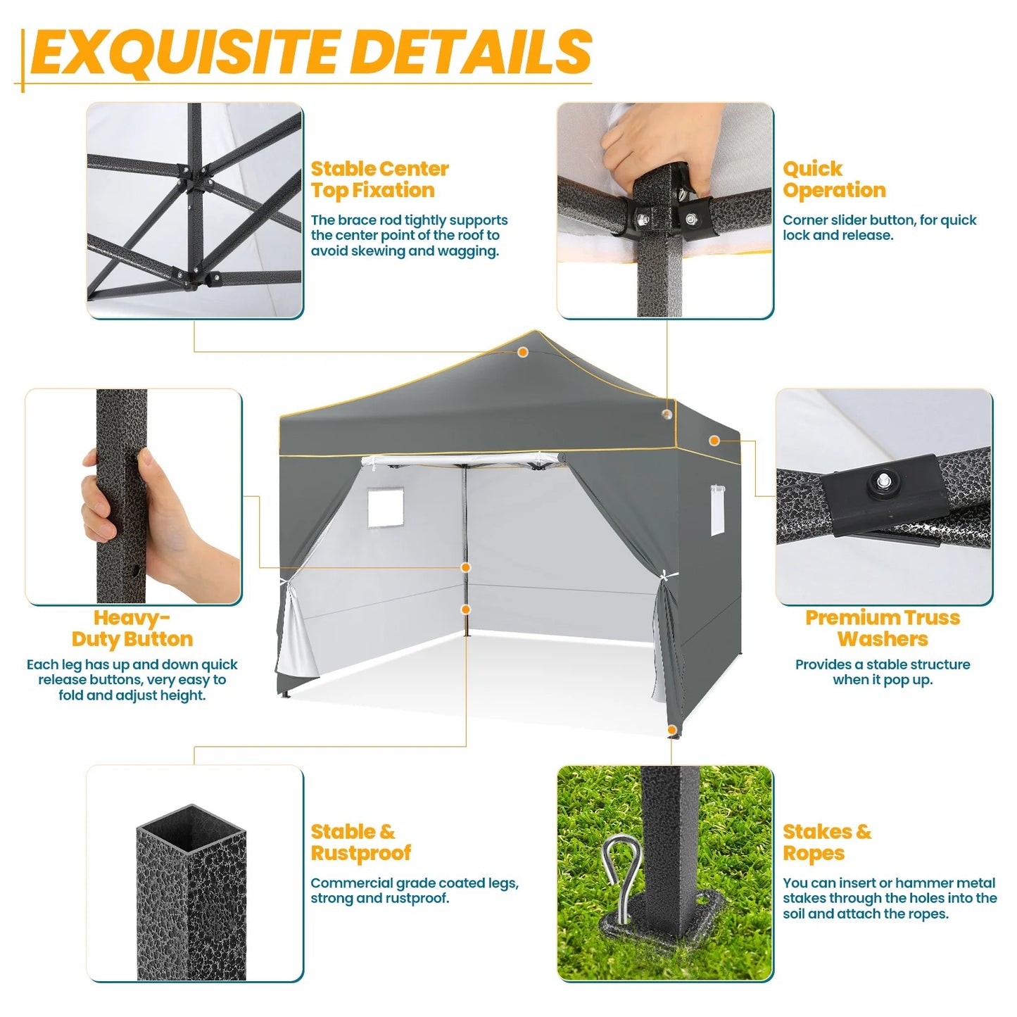 10x10FT Pop Up Canopy Tent Commercial Heavy Duty Instant Canopy with 4 Sidewalls, UV 50+ Silver Coated Waterproof Vendor