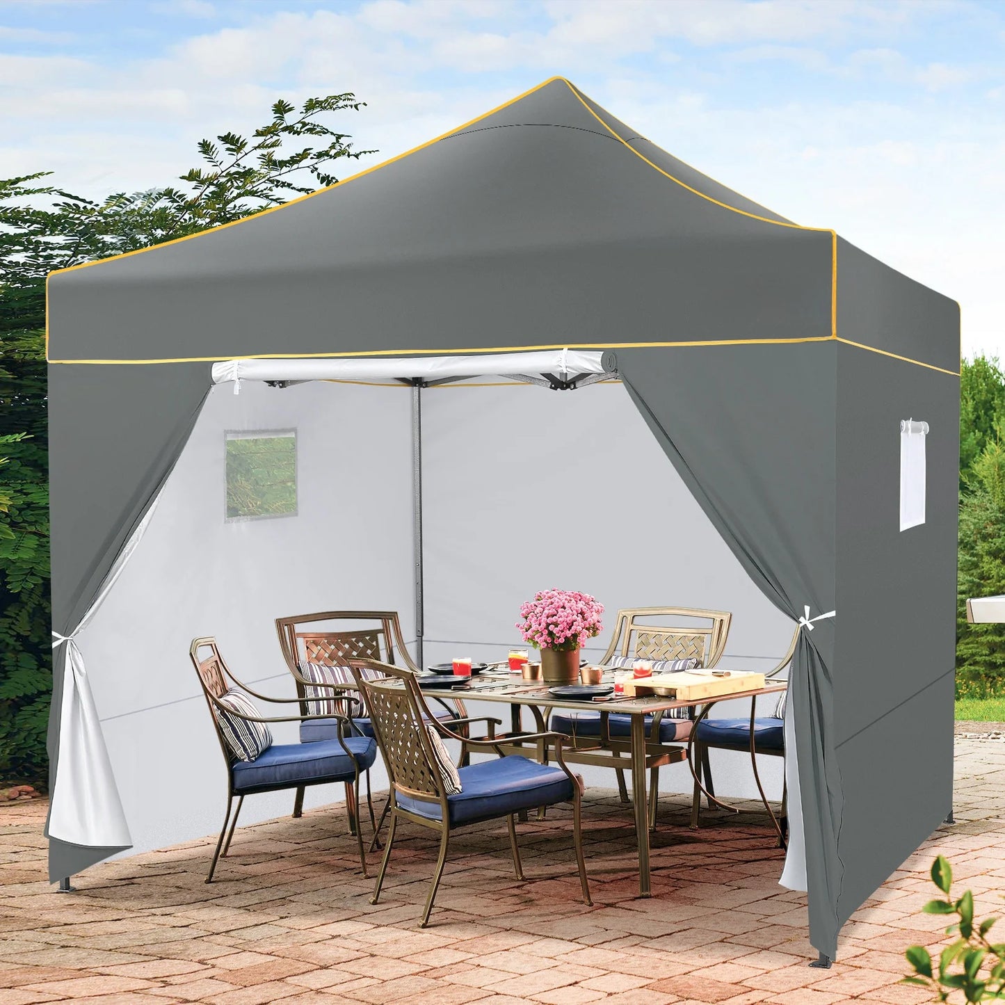 10x10FT Pop Up Canopy Tent Commercial Heavy Duty Instant Canopy with 4 Sidewalls, UV 50+ Silver Coated Waterproof Vendor