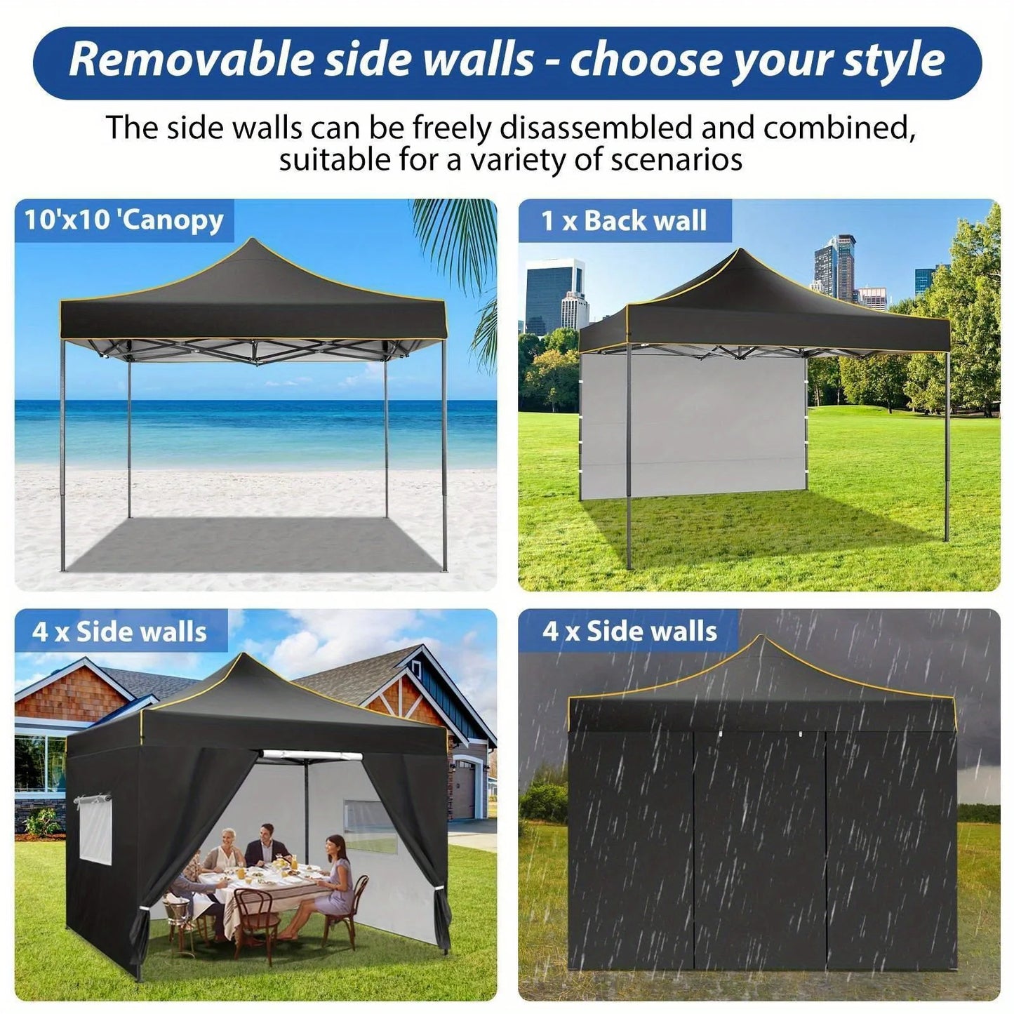 10x10FT Pop Up Canopy Tent Commercial Heavy Duty Instant Canopy with 4 Sidewalls, UV 50+ Silver Coated Waterproof Vendor