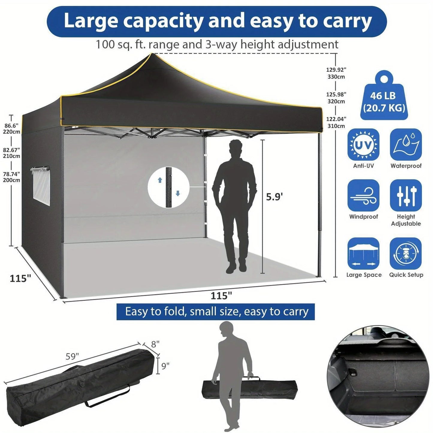 10x10FT Pop Up Canopy Tent Commercial Heavy Duty Instant Canopy with 4 Sidewalls, UV 50+ Silver Coated Waterproof Vendor