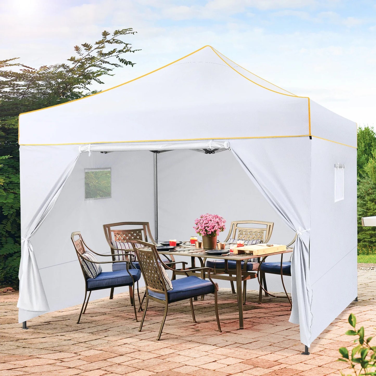 10x10FT Pop Up Canopy Tent Commercial Heavy Duty Instant Canopy with 4 Sidewalls, UV 50+ Silver Coated Waterproof Vendor