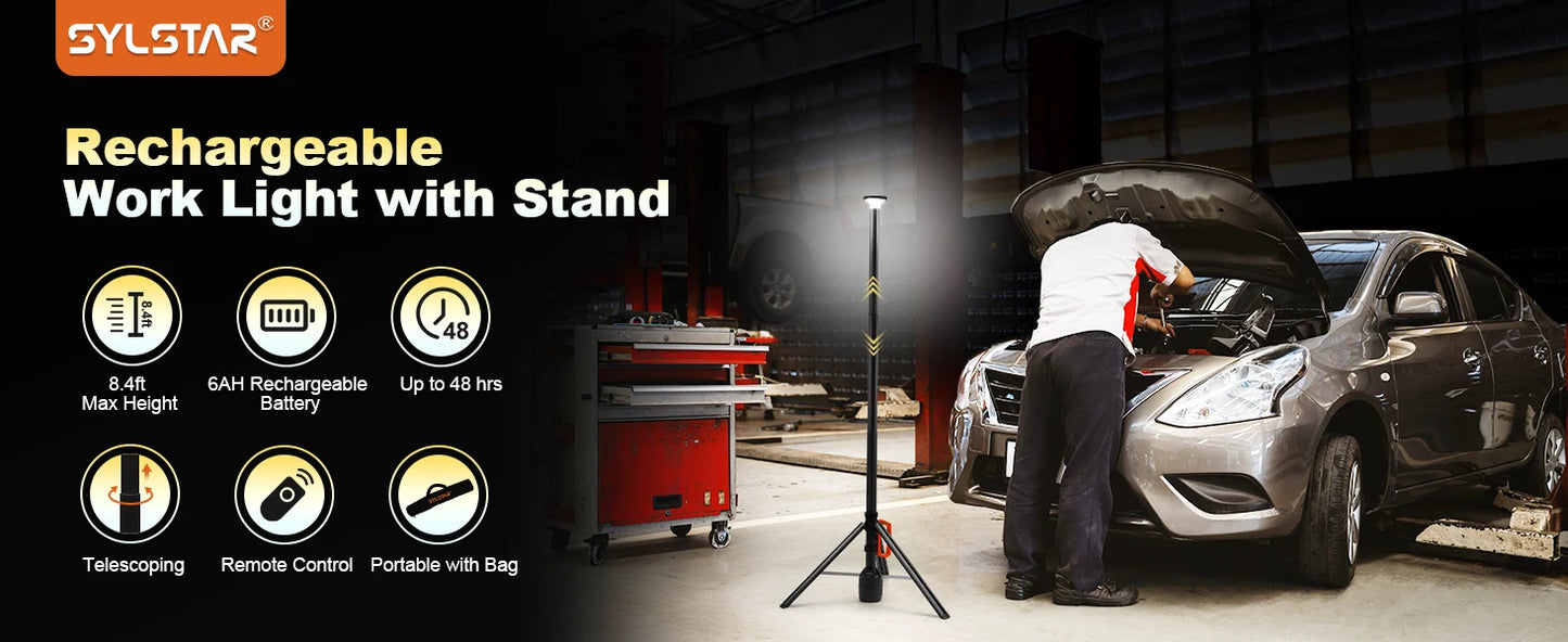 360° Rechargeable Work Light  Remote Control 8.4Ft Max Height 3000LM Ultra Bright 3CCT Dimmable Telescopic Camping Lights