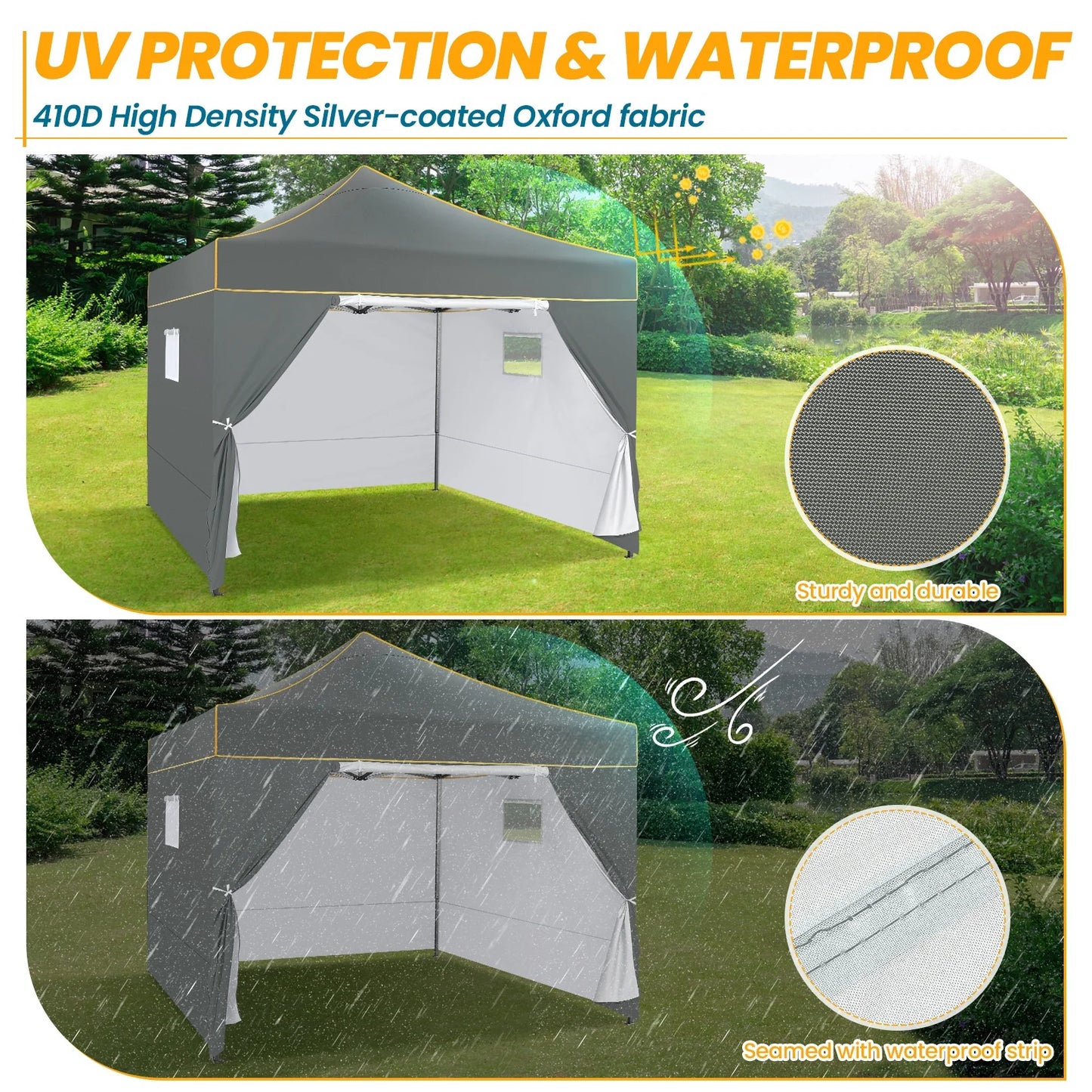 10x10FT Pop Up Canopy Tent Commercial Heavy Duty Instant Canopy with 4 Sidewalls, UV 50+ Silver Coated Waterproof Vendor