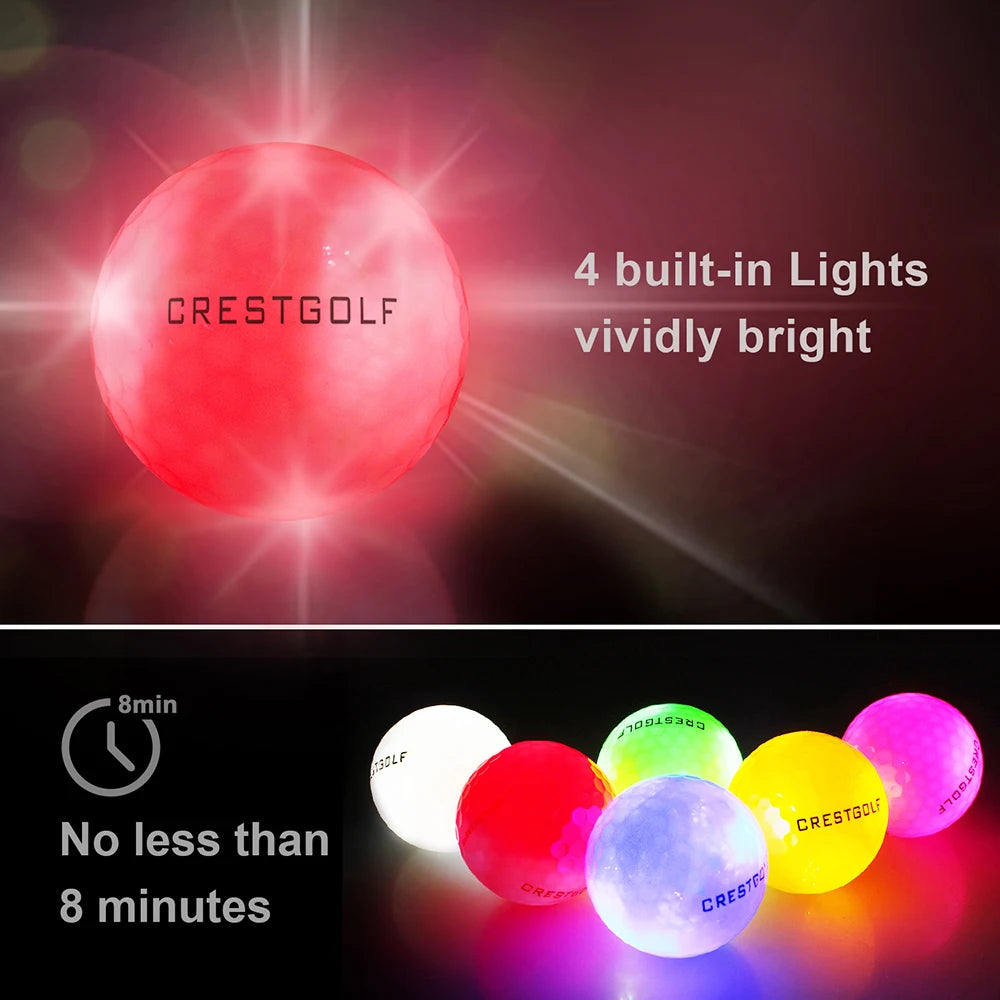 6Pcs Glow In The Dark Light Up Luminous LED Golf Balls 4 Built-in Lights For Night Practice Gift for Golfers