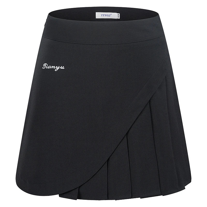 Golf Women T-Shirt + Skirt Lady Sportswear Sexy Lace Golf Wear Gym Slim Zipper Neck Shirt Pleated Skirt Set Golf Clothing Suit