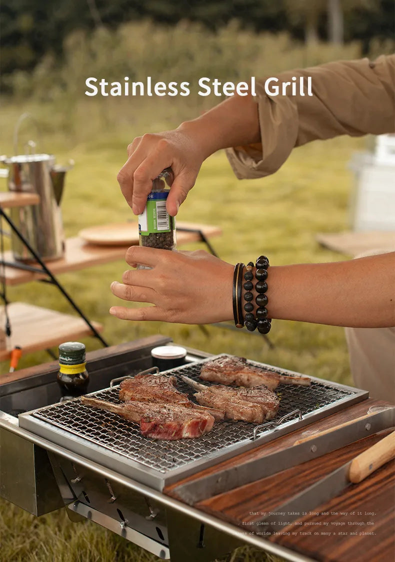 Naturehike Outdoor IGT Stove Portable Folding Stainless Steel Embedded BBQ Picnic Charcoal Grill Oven Tool Camping Accessories