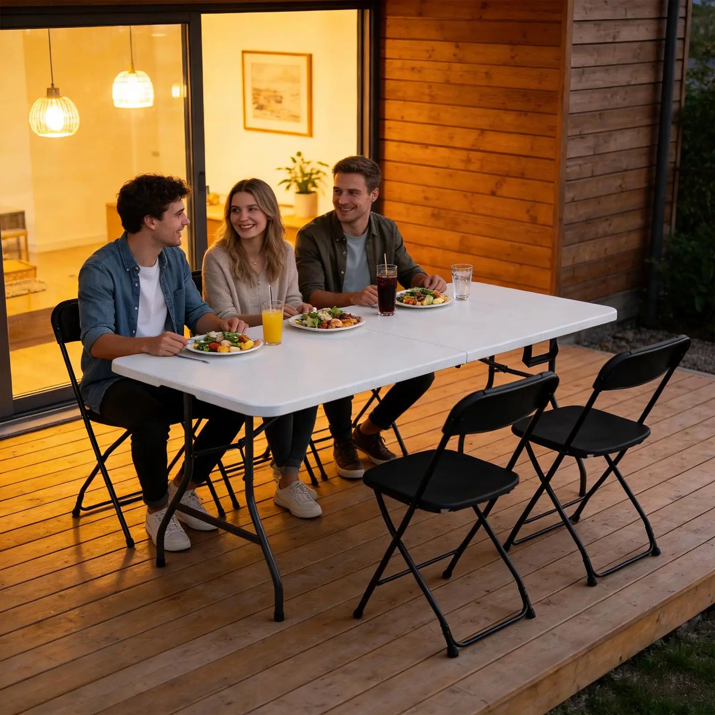 6ft Foldable Utility Table with Handle - Heavy Duty Plastic, Fold-in-Half Design, Portable for Indoor/Outdoor Events, White