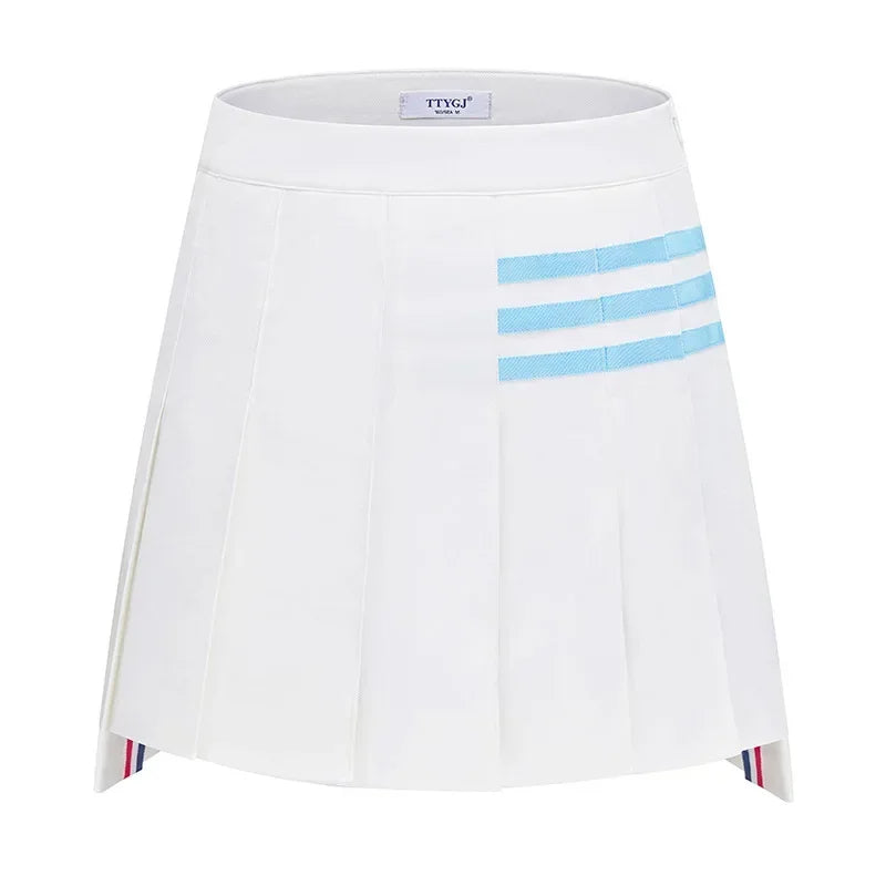 TTYGJ Ladies High Waist A-line Golf Skirt Women Irregular Pleated Sport Skorts Girls Slim Anti-exposure Pantskirts Golf Wear