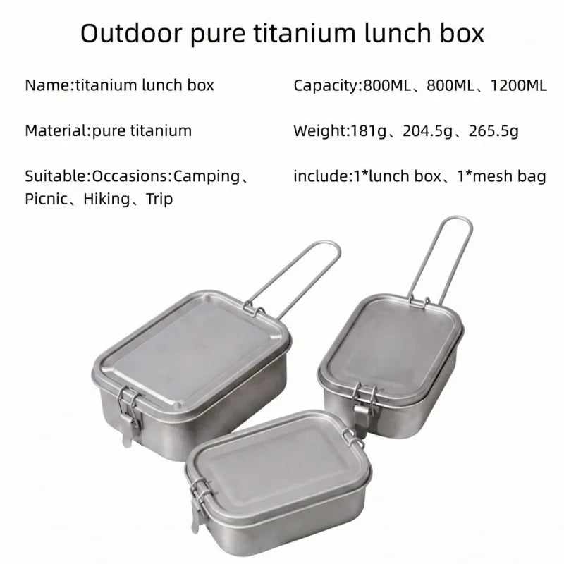 Titanium Lunch Box with Lid and Folding Handle Leak Proof Lightweight Outdoor Camping for Backpacking Hiking Picnic Travel