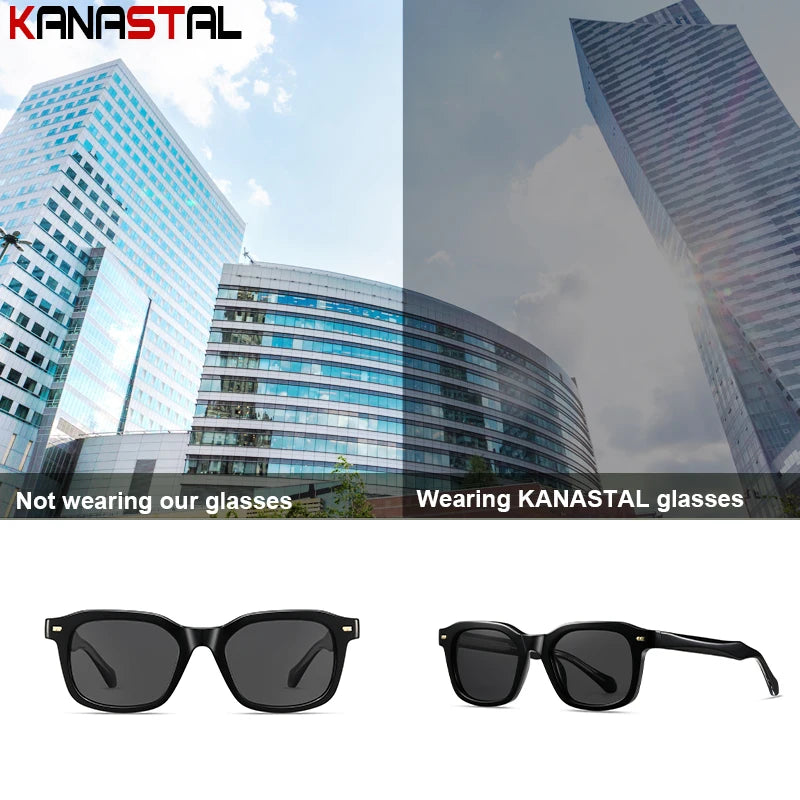 Men Polarized Sunglasses UV400 Square Acetate Eyeglasses Frames Anti Glare Goggles Fishing Cycling Hiking Golf Camping Sports
