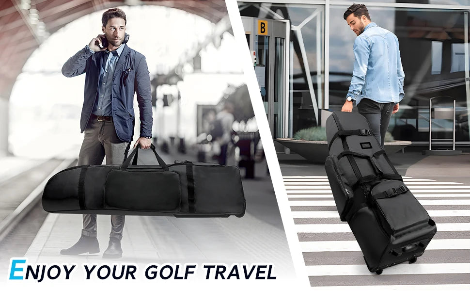 Golf Travel Bag Heavy Duty 900D Polyester Oxford Wear-Resistant Excellent Zipper With Wheel Soft Sided Foldable Golf Travel Case