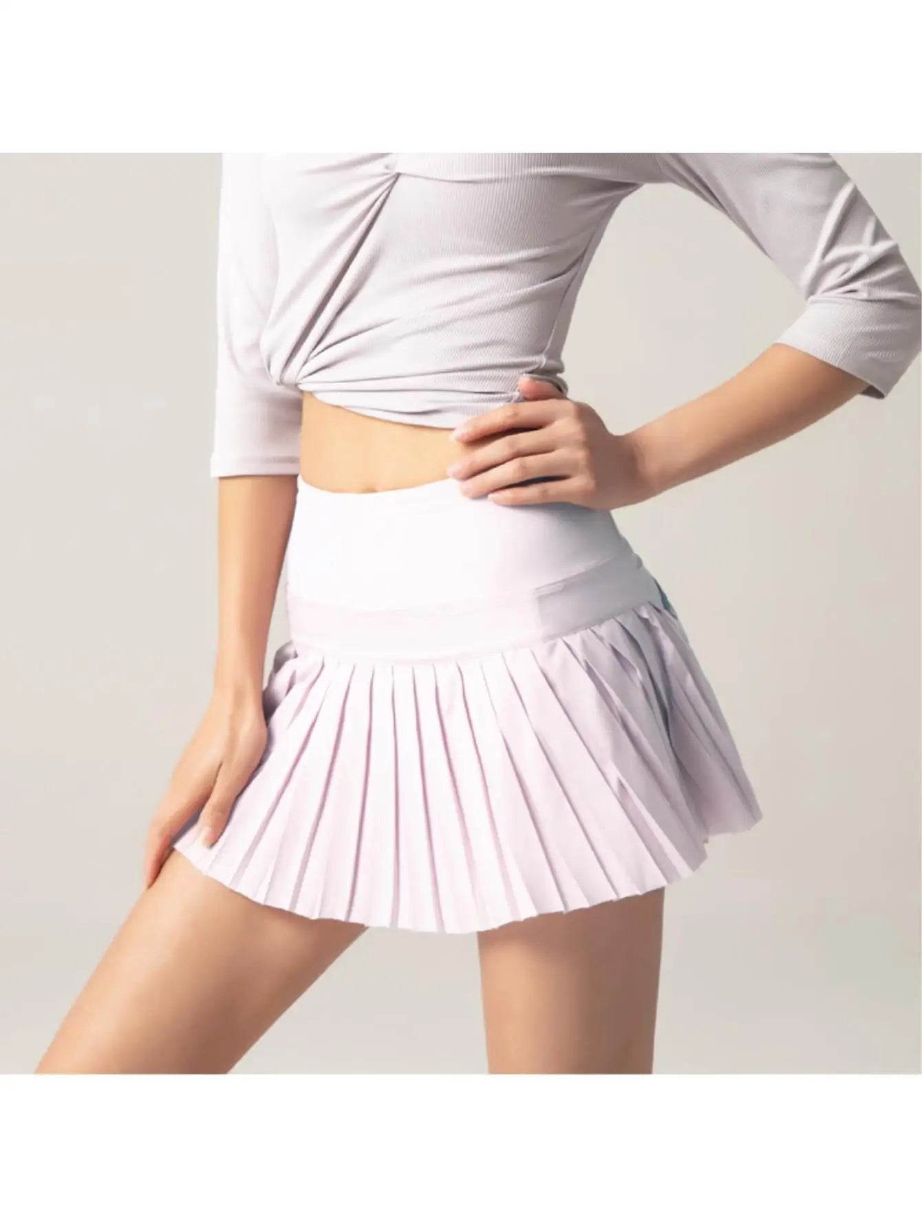 Women's 2-in-1 Tennis Skirt with Pockets, High Waisted Running Golf Skort, Breathable Pleated Fitness Shorts for Summer Sports
