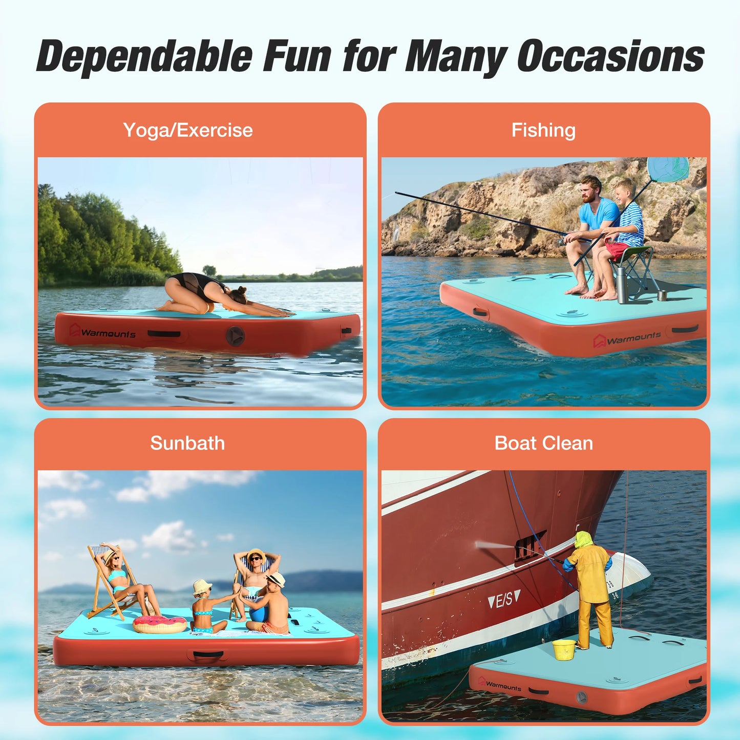 5*6FT/8*6FT/10*6FT Inflatable Floating Dock Air Dock Platform Floating Island Raft with None-Slip Surface for Pool Beach Ocean