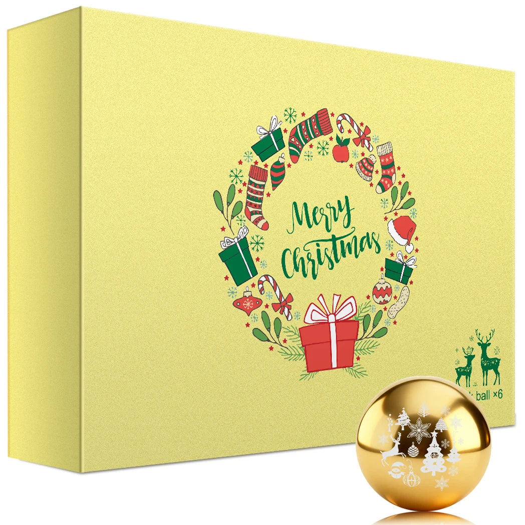 Caiton 6Pcs Korean Park Golf Balls 60mm/2.36in Metallic Red Gold Blue Merry Christmas Holiday Gift Outdoor Practice Game Set