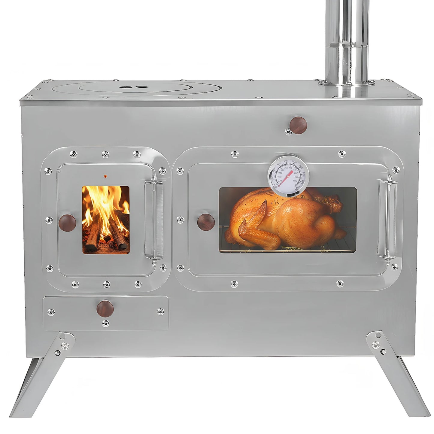 Hot Tent Stove with 4 Chimney Pipe Wood Burning Tent Stove Stainless Steel for Outdoor Heating & Cooking Ice Fishing Hunting