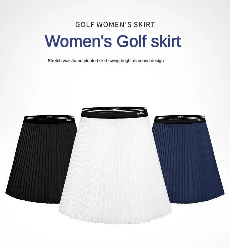 PGM Women's Golf Skirt Summer Quick-drying Sports Skirt Elastic Belt Bright Diamond Pleated Skirt QZ088