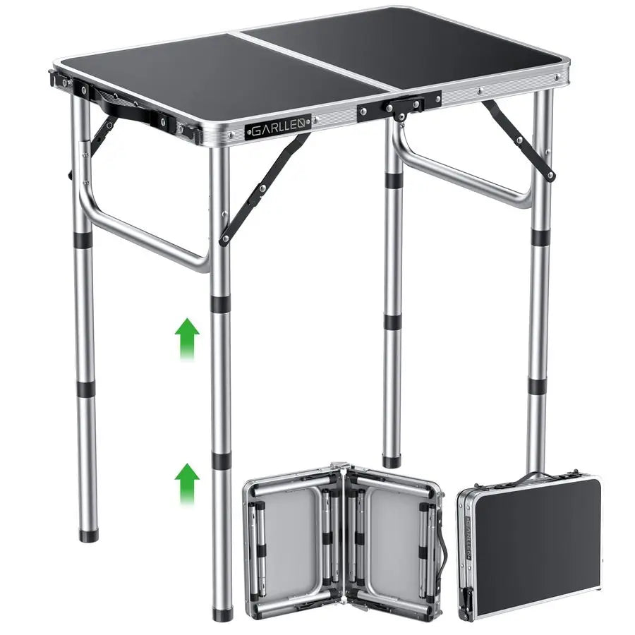 2ft Folding Camping Table, Portable Folding Picnic Table with 3Height Adjustable, Lightweight Aluminum Outdoor Tables for BBQ, C