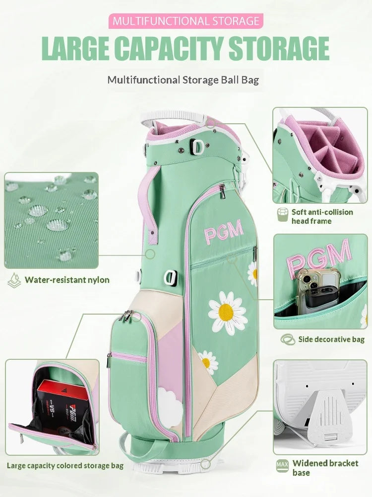 PGM Golf Bag Women's Stand Bag 5-Grid Insert Rod Hole Shoulder Strap Golf Bag Anti Splashing Water Ball Rod Bag QB188