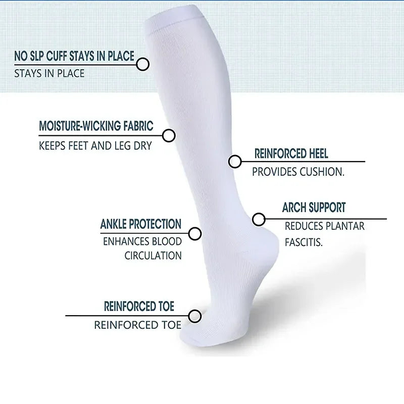 3/7 Pairs Compression Socks Medical Varicose Veins Swollen Calves Solid Color Sports Socks Elastic Outdoor Marathon Cycling Golf