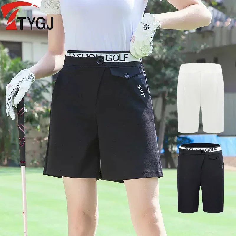 TTYGJ Women High Waist Golf Shorts Summer Quick-dry Sports Trousers Breathable Golf Apparel Ladies Elastic Slim Short Pant XS-XL