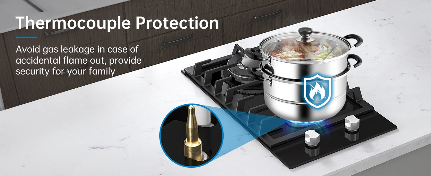 12 Inch Built-in with Thermocouple Protection, LPG/NG Dual Fuel Gas Cooktop