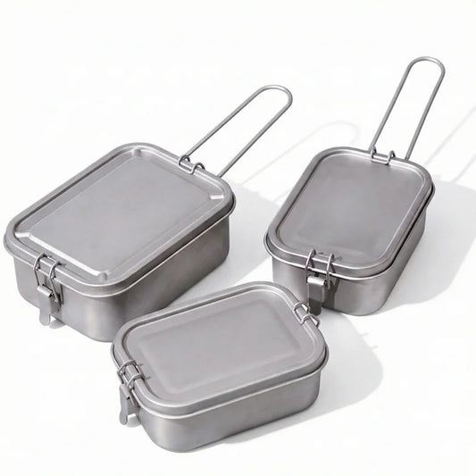 Titanium Lunch Box with Lid and Folding Handle Leak Proof Lightweight Outdoor Camping for Backpacking Hiking Picnic Travel