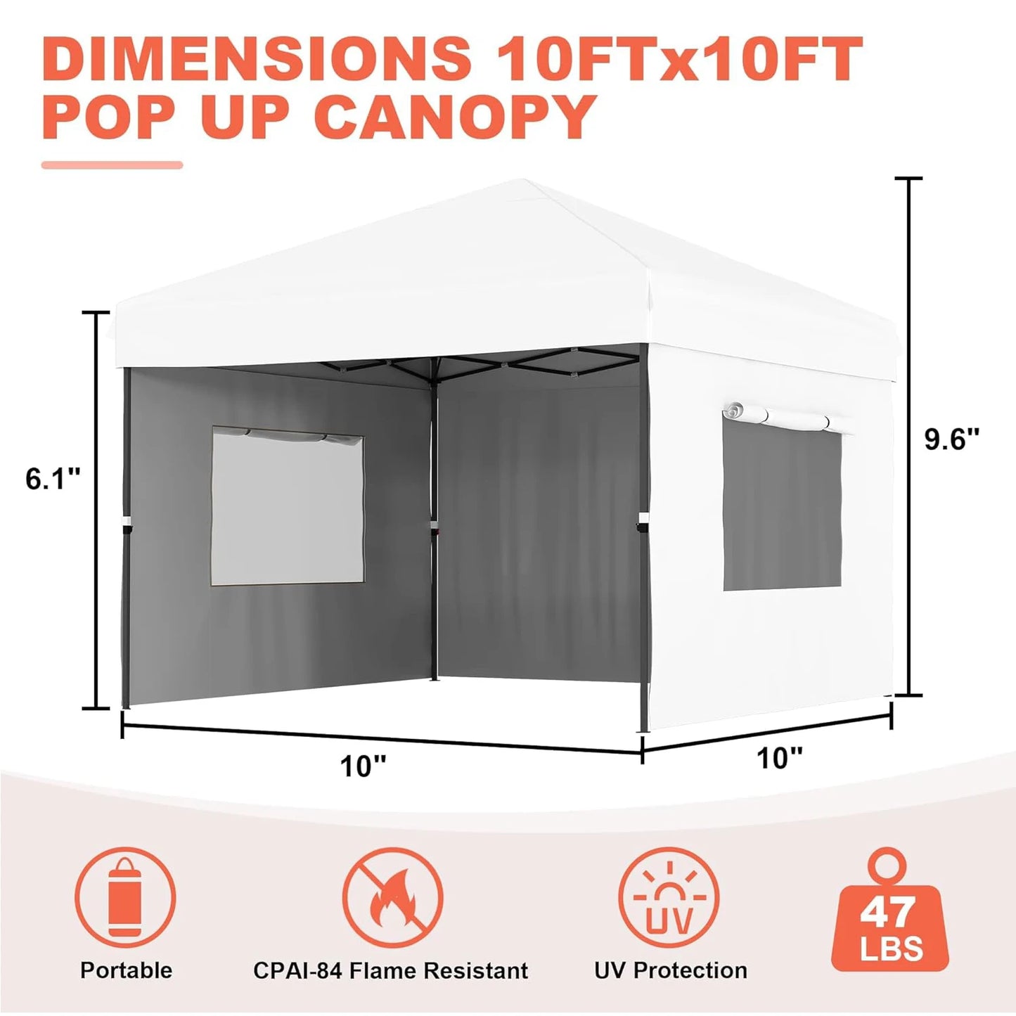 10'x10' Pop Up Canopy Tent with 3 Sidewalls One Push Setup Outdoor Canopy Sun Shade with Carry Bag for Events, Party, Camping