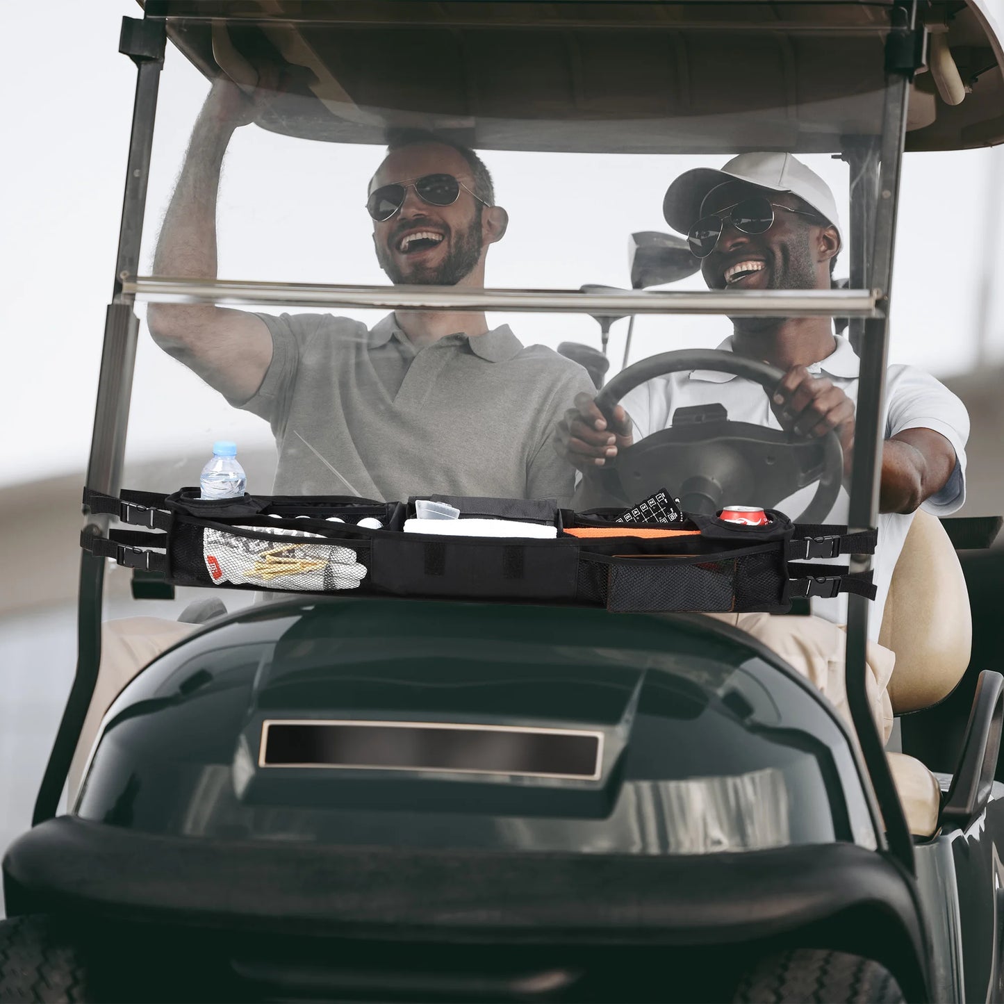 Golf cart front storage basket, portable golf cart specific storage rack
