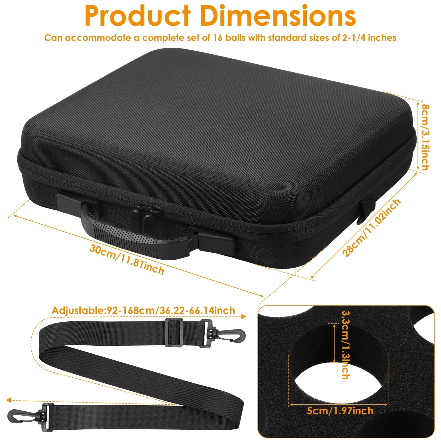 6/12/32 Holes Billiard Balls Storage Case with Shoulder Strap handle Portable Yoyo Ball Pool Ball Carry Case with Mesh Pocket