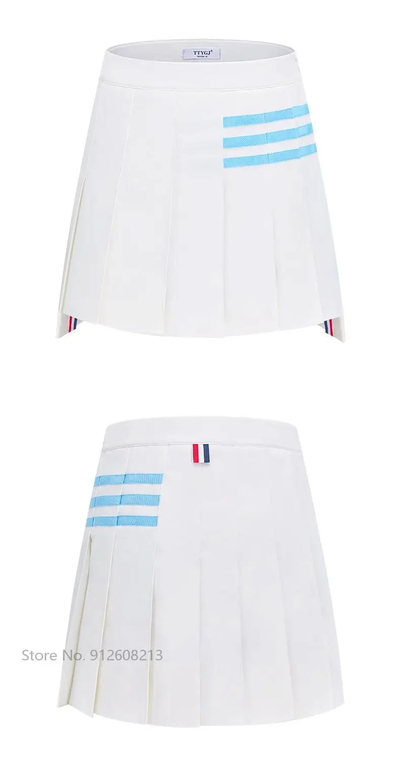 TTYGJ Ladies High Waist A-line Golf Skirt Women Irregular Pleated Sport Skorts Girls Slim Anti-exposure Pantskirts Golf Wear